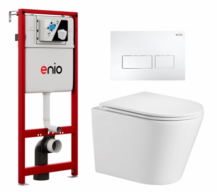 Комплект 3 в 1 инсталляция Enio Profi EN7050050 + Подвесной унитаз WeltWasser Salzbach 043 GL-WT + кнопка белая матовая Linea