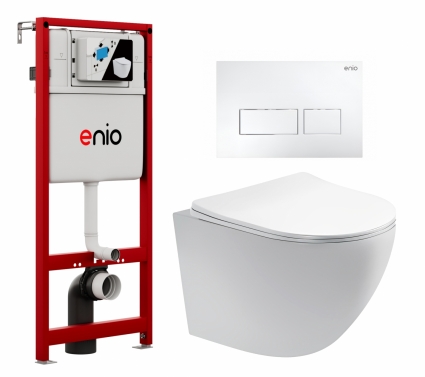 Комплект 3 в 1 инсталляция Enio Profi EN7050050 + Унитаз подвесной Акватек Европа AQ1900-00 + кнопка белая матовая Linea