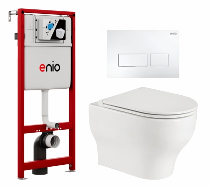 Комплект 3 в 1 инсталляция Enio Profi EN7050050 + Подвесной унитаз WeltWasser Erlenbach 004 GL-WT + кнопка белая матовая Linea