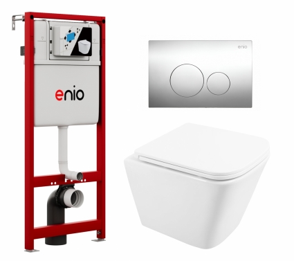 Комплект 3 в 1 инсталляция Enio Profi EN7050050 +  Унитаз подвесной BelBagno Due BB3103CHR/SC + кнопка хром Sfera 