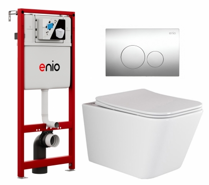 Комплект 3 в 1 инсталляция Enio Profi EN7050050 + Унитаз подвесной Ceramica Nova Metric Rimless CN3007 + кнопка хром Sfera 