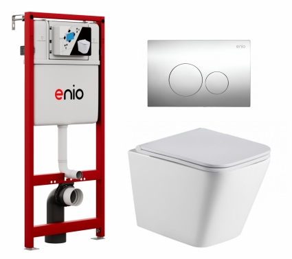 Комплект 3 в 1 инсталляция Enio Profi EN7050050 + Подвесной унитаз WeltWasser Gelbach 043 GL-WT + кнопка хром Sfera 