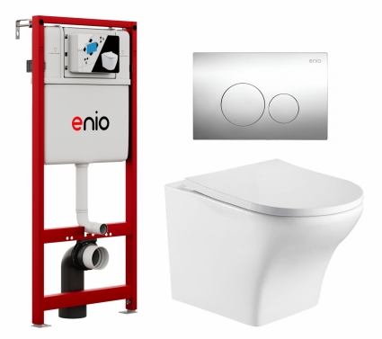 Комплект 3 в 1 инсталляция Enio Profi EN7050050 + Подвесной унитаз WeltWasser Odenbach 004 GL-WT + кнопка хром Sfera 