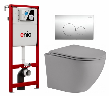 Комплект 3 в 1 инсталляция Enio Profi EN7050050 + Унитаз подвесной Weltwasser WW Merzbach 043 MT-GR + кнопка хром Sfera 