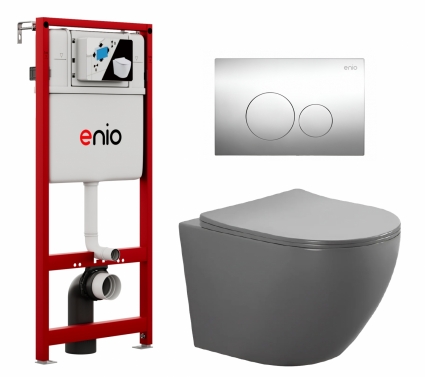 Комплект 3 в 1 инсталляция Enio Profi EN7050050 + Унитаз подвесной AQUATEK Европа AQ1901-MG + кнопка хром Sfera 