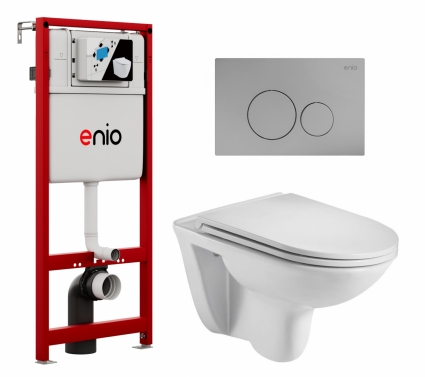 Комплект 3 в 1 инсталляция Enio Profi EN7050050 + Подвесной унитаз WeltWasser Baarbach 004 GL-WT + кнопка хром матовый Sfera