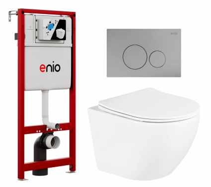 Комплект 3 в 1 инсталляция Enio Profi EN7050050 + Унитаз подвесной BelBagno Uno BB3105CHR/SC + кнопка хром матовый Sfera
