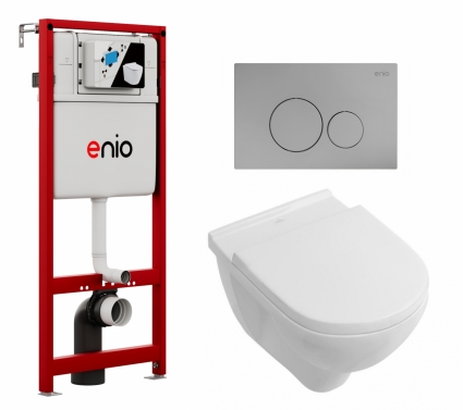 Комплект 3 в 1 инсталляция Enio Profi EN7050050 + Унитаз подвесной Villeroy & Boch O Novo + кнопка хром матовый Sfera
