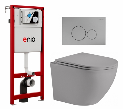 Комплект 3 в 1 инсталляция Enio Profi EN7050050 + Унитаз подвесной Weltwasser WW Merzbach 043 MT-GR + кнопка хром матовый Sfera