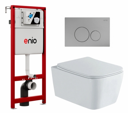 Комплект 3 в 1 инсталляция Enio Profi EN7050050 + Унитаз подвесной AQUATEK Либра New AQ1148N-00 + кнопка хром матовый Sfera