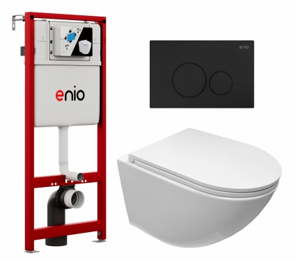 Комплект 3 в 1 инсталляция Enio Profi EN7050050 + Подвесной безободковый унитаз CeruttiSpa Sella aria CT7183 + кнопка чёрная матовая Sfera