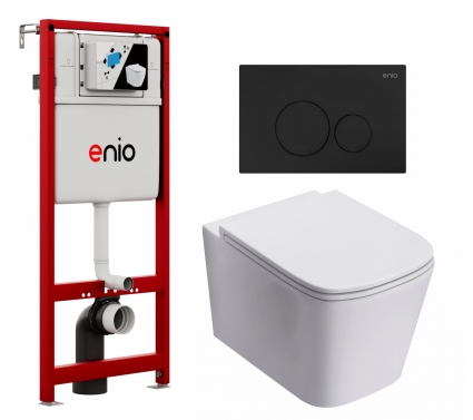 Комплект 3 в 1 инсталляция Enio Profi EN7050050 + Унитаз подвесной Lorne Lambro Tornado LN5007505 + кнопка чёрная матовая Sfera