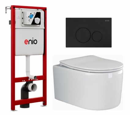 Комплект 3 в 1 инсталляция Enio Profi EN7050050 + Унитаз подвесной Ceramica Nova Moments CN3003 + кнопка чёрная матовая Sfera
