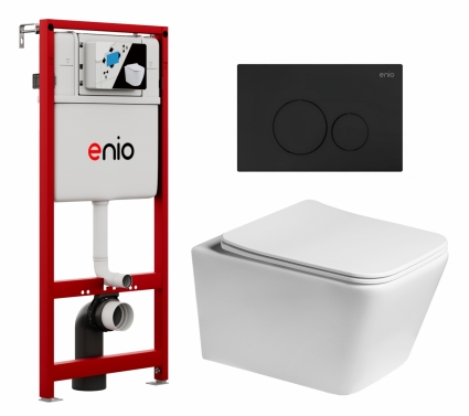 Комплект 3 в 1 инсталляция Enio Profi EN7050050 + Унитаз подвесной SantiLine SL-5007 + кнопка чёрная матовая Sfera