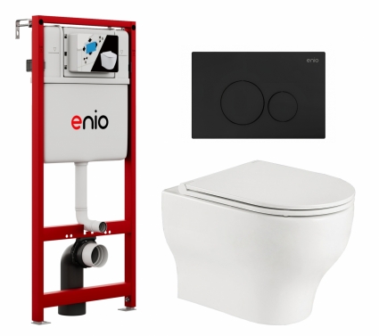 Комплект 3 в 1 инсталляция Enio Profi EN7050050 + Подвесной унитаз WeltWasser Erlenbach 004 GL-WT + кнопка чёрная матовая Sfera