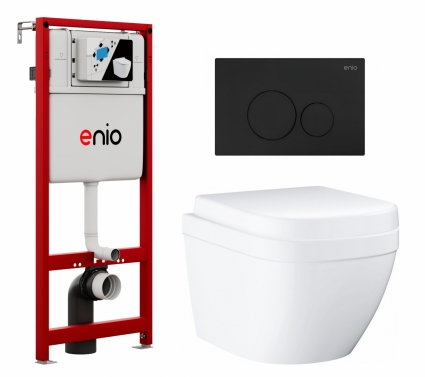 Комплект 3 в 1 инсталляция Enio Profi EN7050050 + Унитаз подвесной Grohe Euro Ceramic 39206000 + кнопка чёрная матовая Sfera