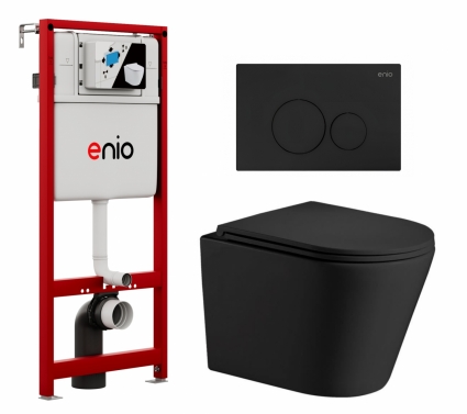 Комплект 3 в 1 инсталляция Enio Profi EN7050050 + Подвесной унитаз WeltWasser Salzbach 043 MT-BL + кнопка чёрная матовая Sfera