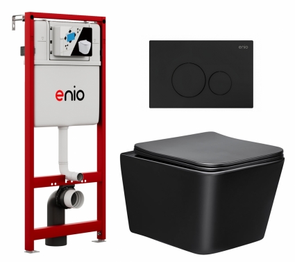 Комплект 3 в 1 инсталляция Enio Profi EN7050050 + Унитаз Vincea Q-Line VT1-12MB + кнопка чёрная матовая Sfera