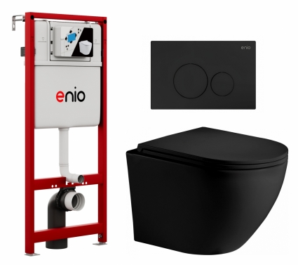 Комплект 3 в 1 инсталляция Enio Profi EN7050050 + Унитаз подвесной Weltwasser WW Merzbach 043 MT-BL + кнопка чёрная матовая Sfera