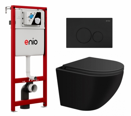Комплект 3 в 1 инсталляция Enio Profi EN7050050 + Подвесной унитаз SinteSi EVI + кнопка чёрная матовая Sfera