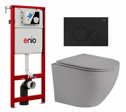 Комплект 3 в 1 инсталляция Enio Profi EN7050050 + Унитаз подвесной Weltwasser WW Merzbach 043 MT-GR + кнопка чёрная матовая Sfera