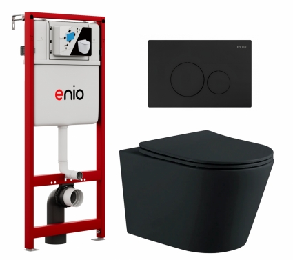 Комплект 3 в 1 инсталляция Enio Profi EN7050050 + Унитаз подвесной AQUATEK Вега AQ1905-MB + кнопка чёрная матовая Sfera