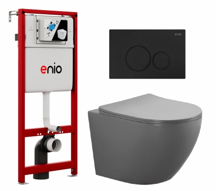 Комплект 3 в 1 инсталляция Enio Profi EN7050050 + Унитаз подвесной AQUATEK Европа AQ1901-MG + кнопка чёрная матовая Sfera