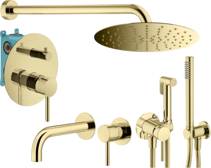 Комплект для ванной Plumberia Selection Ixo KITZXO18OR210 С ВНУТРЕННЕЙ ЧАСТЬЮ, золото 24к, шланг пластиковый 150 см