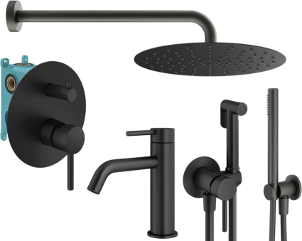 Комплект для ванной Plumberia Selection Ixo KITZXO18NO53 С ВНУТРЕННЕЙ ЧАСТЬЮ, черный матовый, шланг пластиковый 150 см