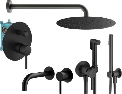Комплект для ванной Plumberia Selection Ixo KITZXO18NO210 С ВНУТРЕННЕЙ ЧАСТЬЮ, черный матовый, шланг пластиковый 150 см