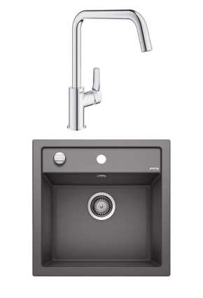 Комплект Мойка Blanco Dalago 5 темная скала + Смеситель Grohe Eurosmart 30567000 матовая, квадратная