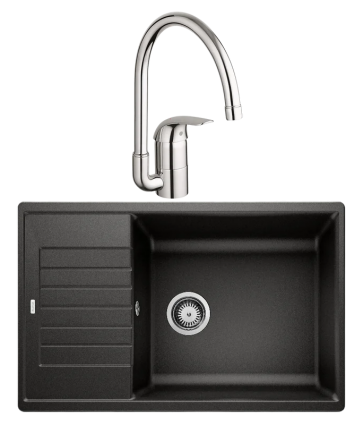 Комплект Мойка Blanco Zia XL 6S Compact 526019 черная + Смеситель Grohe Euroeco 32752000 матовая, прямоугольная