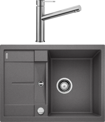 Комплект Мойка Blanco Metra 45S Compact 519573 темная скала + Смеситель Ambis Ambis 523118 матовая, прямоугольная