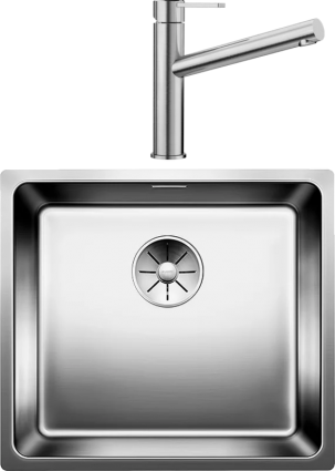 Комплект Мойка Blanco Andano 450-U + Смеситель Ambis Ambis 523118 полированная, квадратная