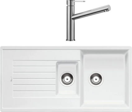Комплект Мойка Blanco Zia 6S 514742 белая + Смеситель Ambis Ambis 523118 матовая, прямоугольная