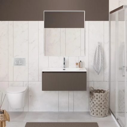 Мебель для ванной комнаты BelBagno Uno 80 подвесная, 1 ящик, матовая бежевая, с доводчиками