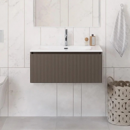 Тумба под раковину без столешницы BelBagno Uno 80 подвесная, 1 ящик, матовая бежевая, с доводчиками