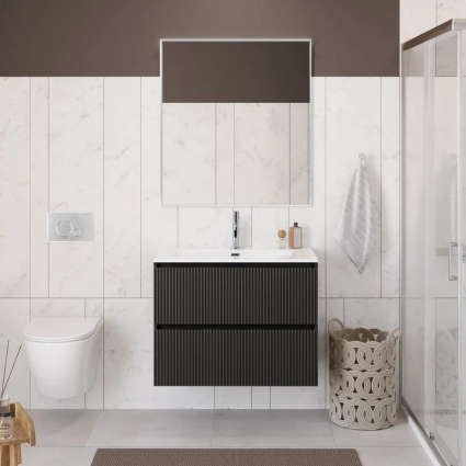 Мебель для ванной комнаты BelBagno Uno-mini 90 подвесная, 2 ящика, матовая темно-серая, с доводчиками