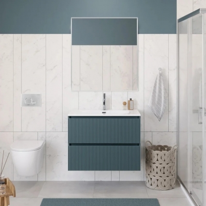 Мебель для ванной комнаты BelBagno Uno-mini 90 подвесная, 2 ящика, матовая голубая, с доводчиками