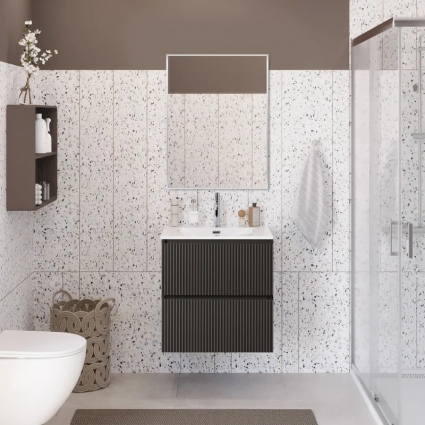 Мебель для ванной комнаты BelBagno Uno-mini 60 подвесная, 2 ящика, матовая темно-серая, с доводчиками