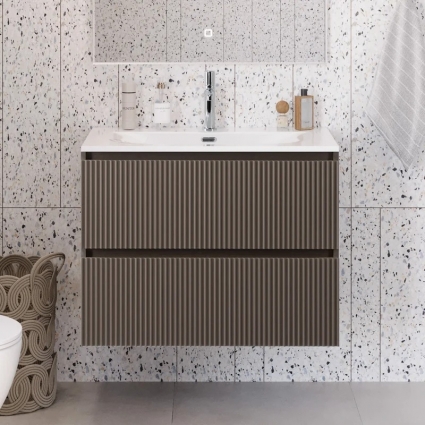 Тумба с раковиной BelBagno Uno-mini 90 подвесная, 2 ящика, матовая бежевая, с доводчиками