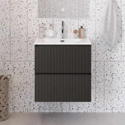 Тумба с раковиной BelBagno Uno-mini 60 подвесная, 2 ящика, матовая темно-серая, с доводчиками
