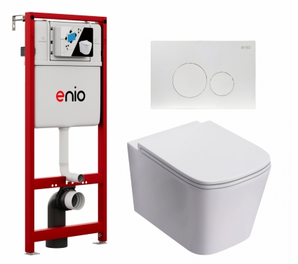 Комплект 3 в 1 инсталляция Enio Profi EN7050050 + Унитаз подвесной Lorne Lambro Tornado LN5007505 + кнопка белая матовая Sfera