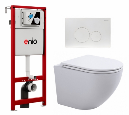 Комплект 3 в 1 инсталляция Enio Profi EN7050050 + Подвесной унитаз SinteSi EVI + кнопка белая матовая Sfera