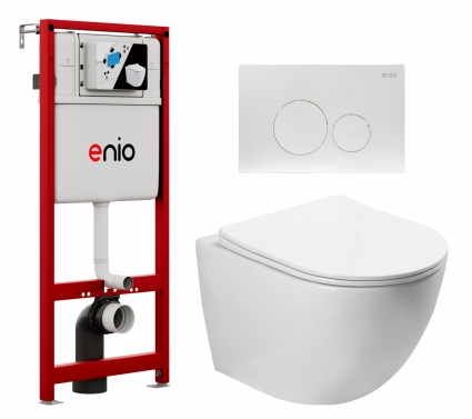 Комплект 3 в 1 инсталляция Enio Profi EN7050050 + Унитаз подвесной SantiLine SL-5005 + кнопка белая матовая Sfera