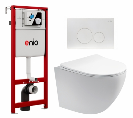 Комплект 3 в 1 инсталляция Enio Profi EN7050050 + Унитаз подвесной Акватек Европа AQ1900-00 + кнопка белая матовая Sfera