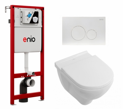 Комплект 3 в 1 инсталляция Enio Profi EN7050050 + Унитаз подвесной Villeroy & Boch O Novo + кнопка белая матовая Sfera