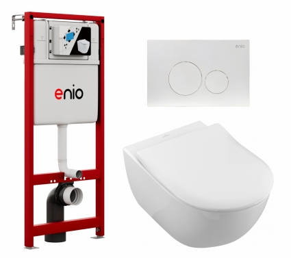 Комплект 3 в 1 инсталляция Enio Profi EN7050050 + Унитаз подвесной Villeroy & Boch Subway 2.0 5614R201 + кнопка белая матовая Sfera