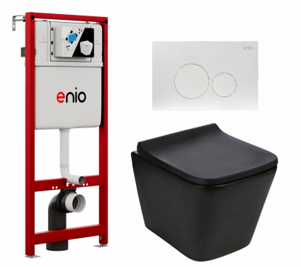 Комплект 3 в 1 инсталляция Enio Profi EN7050050 + Подвесной унитаз WeltWasser Gelbach 043 MT-BL + кнопка белая матовая Sfera