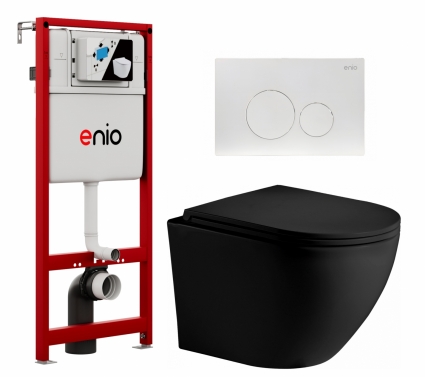 Комплект 3 в 1 инсталляция Enio Profi EN7050050 + Унитаз подвесной Weltwasser WW Merzbach 043 MT-BL + кнопка белая матовая Sfera